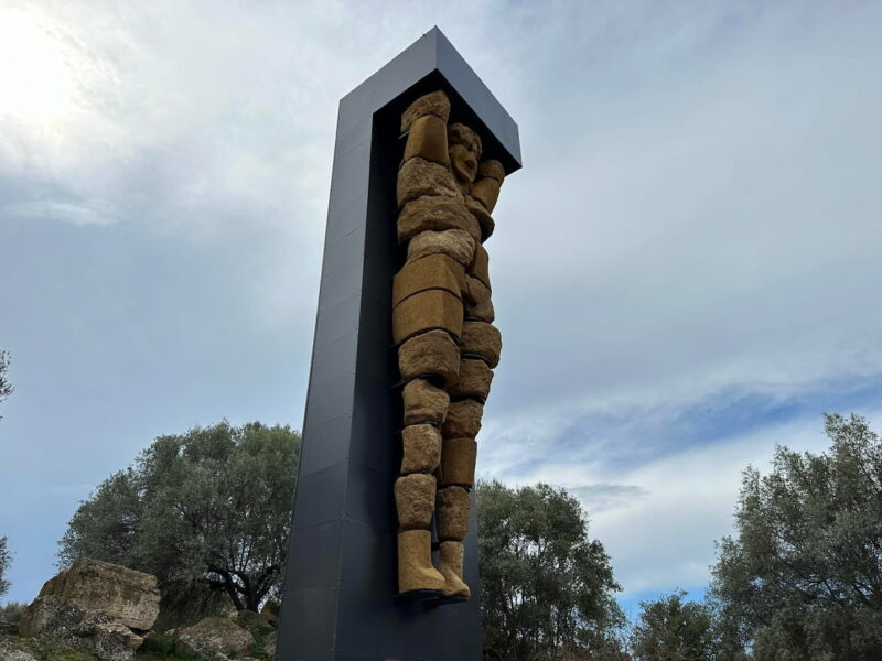 The reconstructed telamon in the Archaeological Park of Agrigento