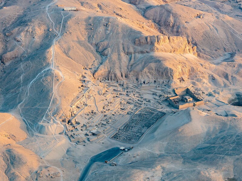 Aerial view of Deir el-Medina and its surroundings, near the valleys of the Kings and Queens