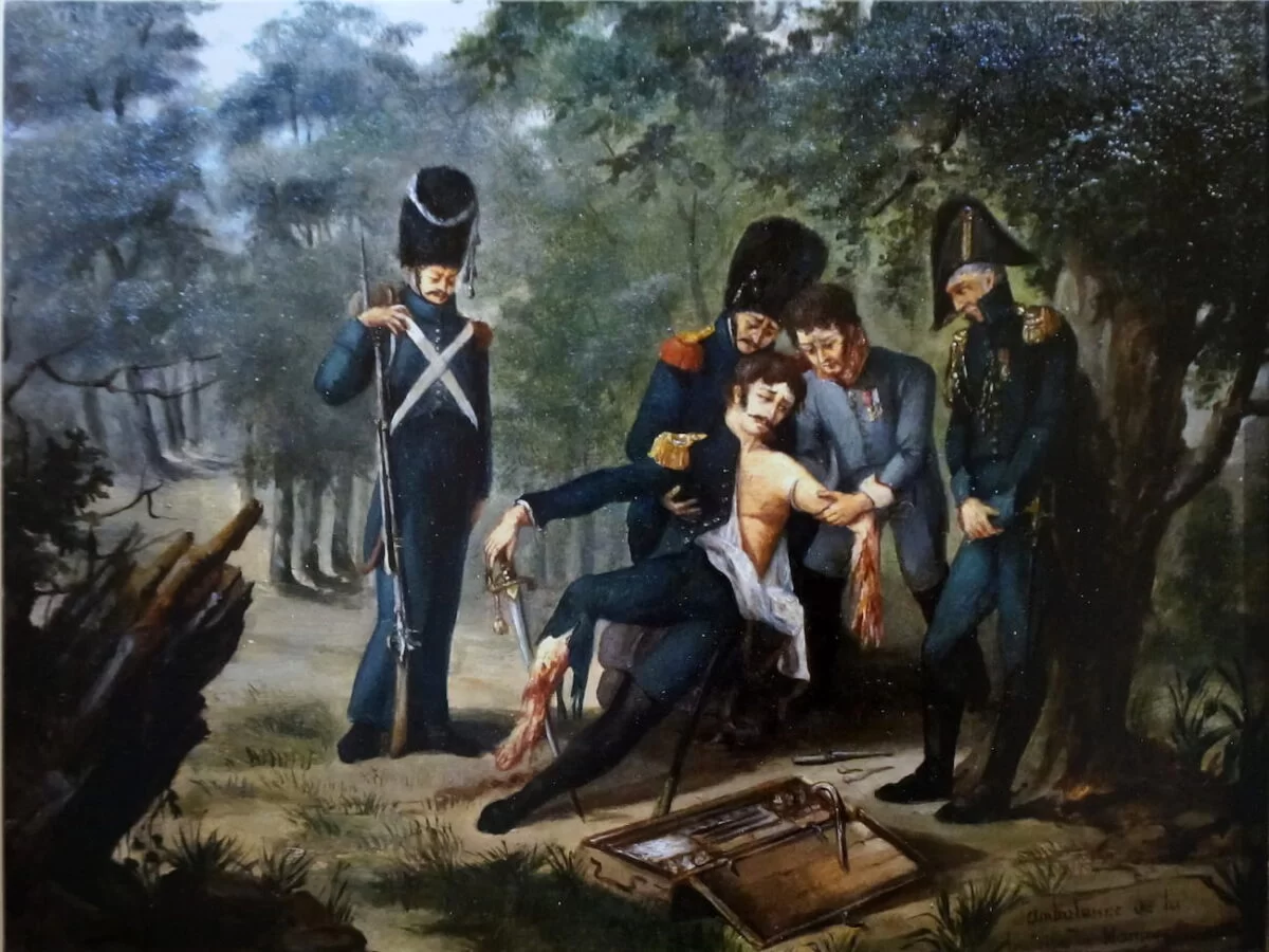 Larrey amputating the wounded arm of Colonel Rebosimen at the Battle of Hanau