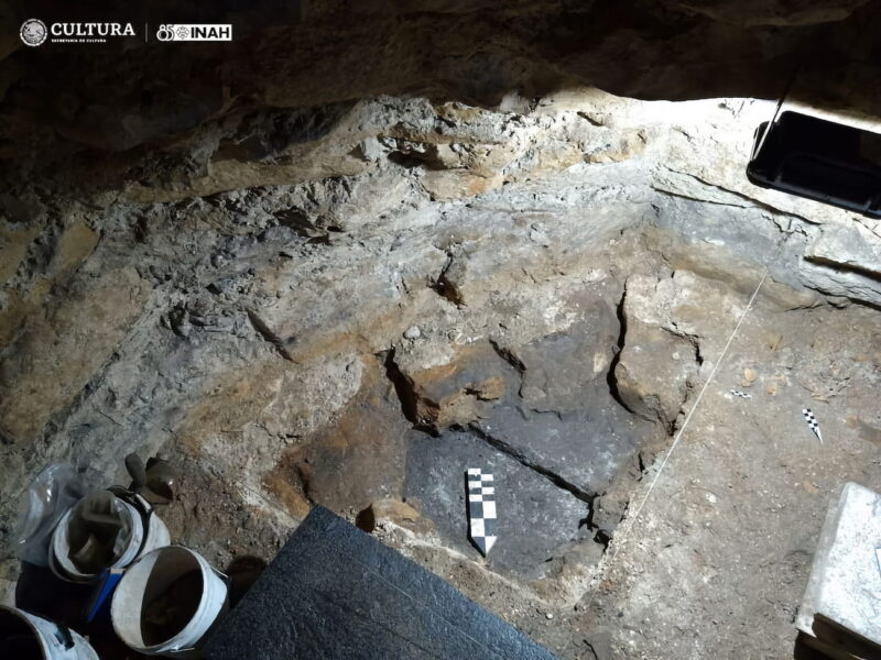 Archaeological probing in the floor of the chultún